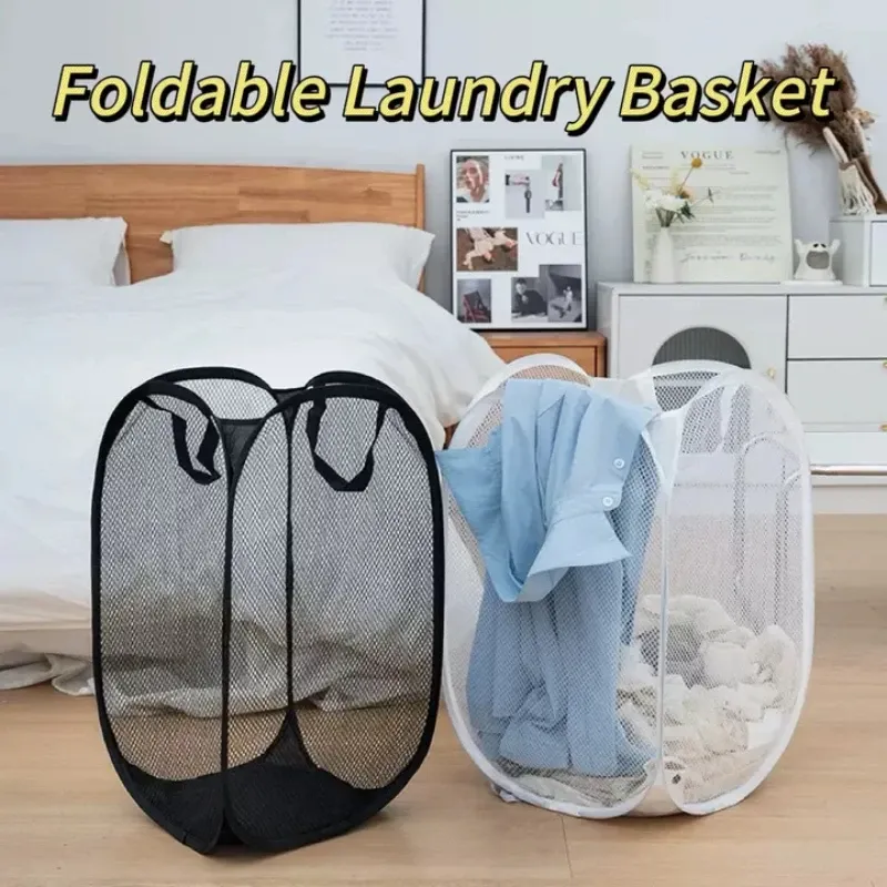 Panier à linge pliant avec cadre de rangement, sac en maille pour salle de bain