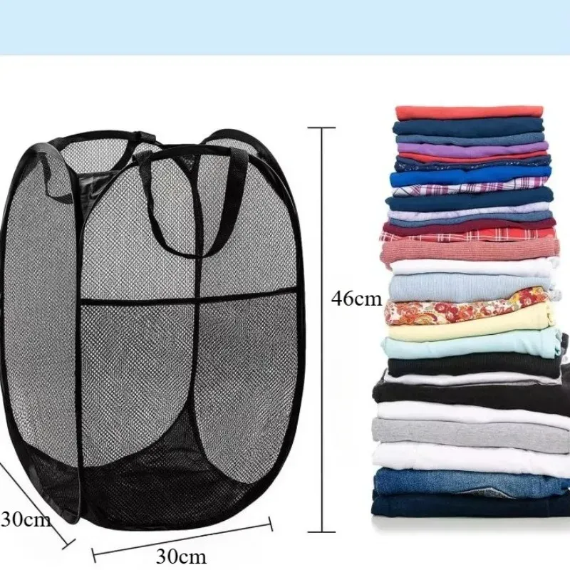 Panier à linge pliant avec cadre de rangement, sac en maille pour salle de bain 2