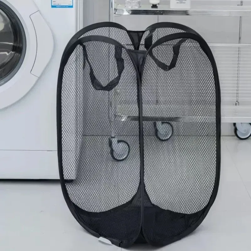 Panier à linge pliant avec cadre de rangement, sac en maille pour salle de bain 13