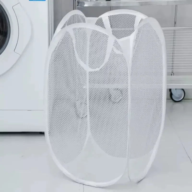 Panier à linge pliant avec cadre de rangement, sac en maille pour salle de bain 11