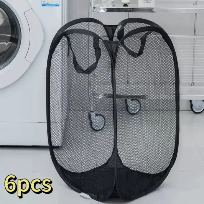 Panier à linge pliant avec cadre de rangement, sac en maille pour salle de bain 14