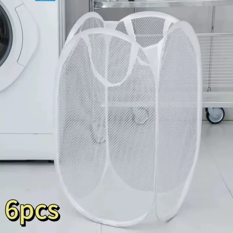 Panier à linge pliant avec cadre de rangement, sac en maille pour salle de bain 7