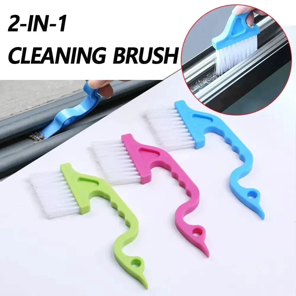 Brosse de nettoyage polyvalente 2 en 1 pour fentes de fenêtres et pelle plate, outil de nettoyage ménager pour cuisine, salle de bains et toilettes - Image 1
