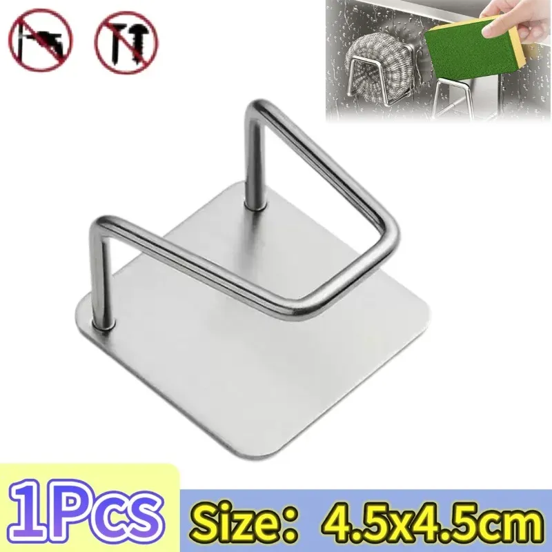Porte-éponges de cuisine en acier inoxydable, étagère d'évier, supports adhésifs, support de séchage, crochets muraux, organisateur de rangement d'accessoires 8