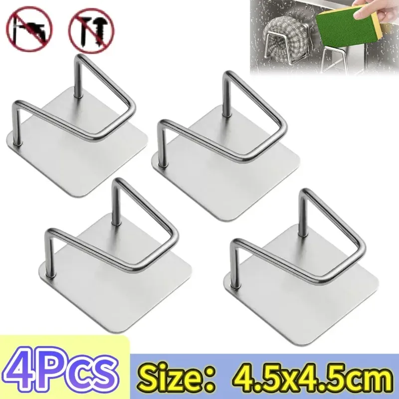 Porte-éponges de cuisine en acier inoxydable, étagère d'évier, supports adhésifs, support de séchage, crochets muraux, organisateur de rangement d'accessoires 10