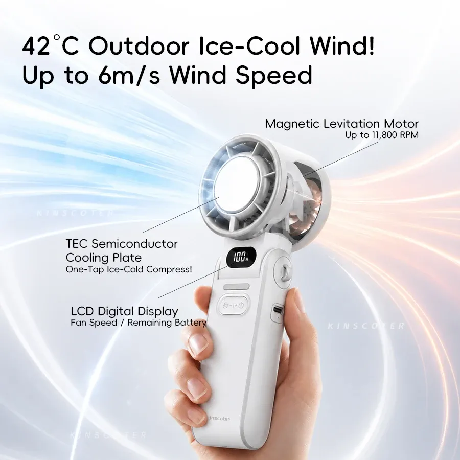 Ventilateur portable pliable KINSCOTER pour extérieur, mini ventilateur de refroidissement rechargeable 3600 mAh, réglage à 100 niveaux de vitesse, turbo haute vitesse 4