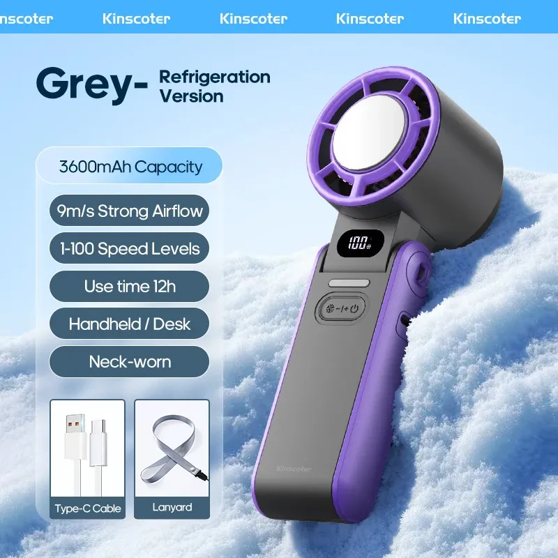 Ventilateur portable pliable KINSCOTER pour extérieur, mini ventilateur de refroidissement rechargeable 3600 mAh, réglage à 100 niveaux de vitesse, turbo haute vitesse 8