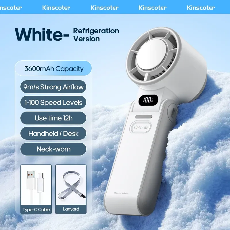 Ventilateur portable pliable KINSCOTER pour extérieur, mini ventilateur de refroidissement rechargeable 3600 mAh, réglage à 100 niveaux de vitesse, turbo haute vitesse 9