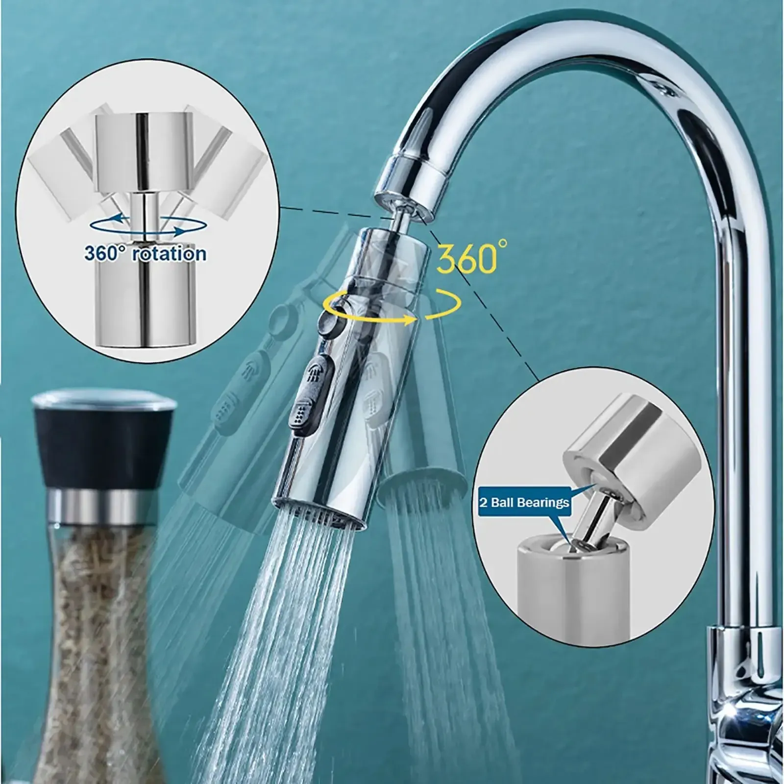 Robinet de cuisine aérateur 3 modes, pulvérisateur anti-éclaboussures pour cuisine et salle de bains, 1 pièce 4