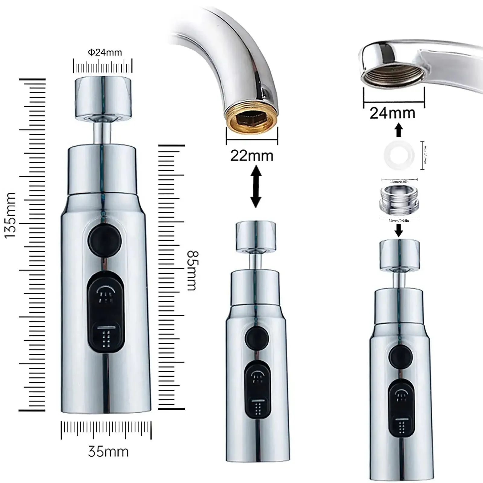 Robinet de cuisine aérateur 3 modes, pulvérisateur anti-éclaboussures pour cuisine et salle de bains, 1 pièce 6