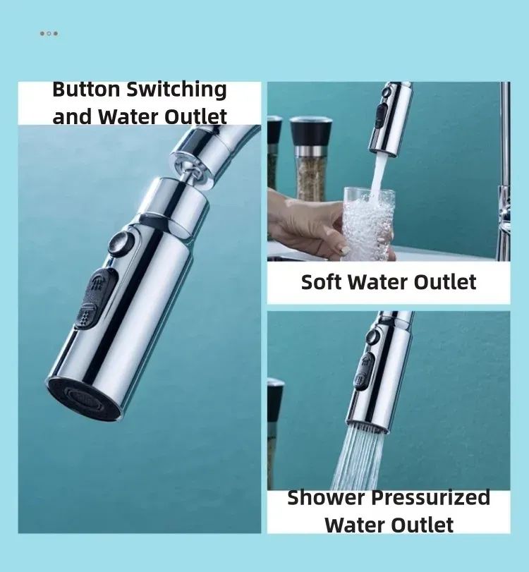 Aérateur de robinet multifonction, jet d'eau en action