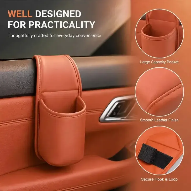 Organisateur de porte de voiture en cuir PU avec porte-gobelet suspendu et poche de rangement 3