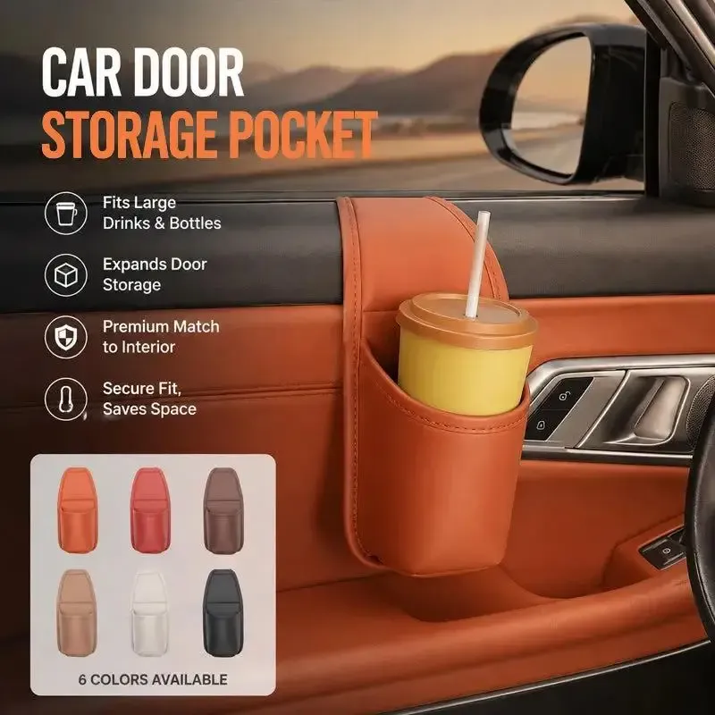 Organisateur de porte de voiture en cuir PU avec porte-gobelet suspendu et poche de rangement 2