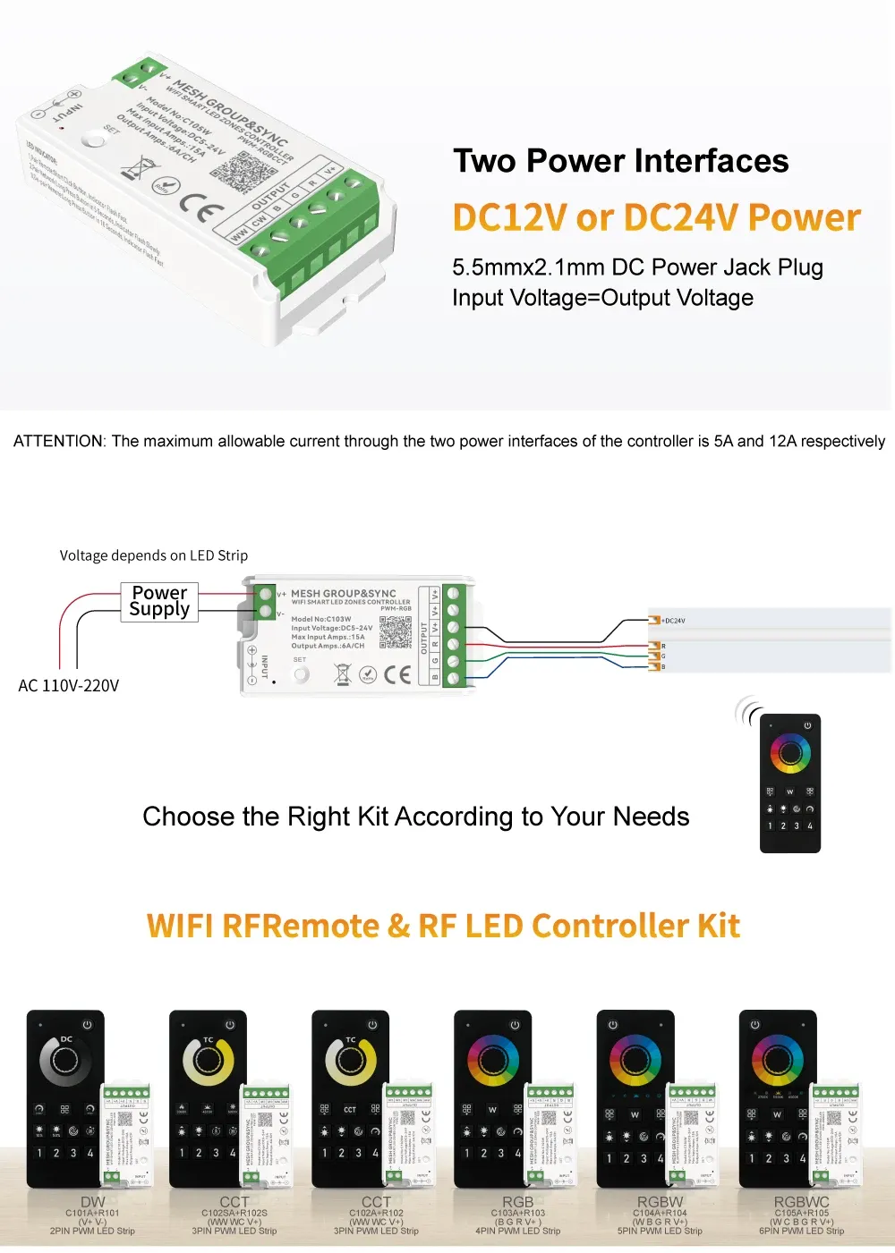 Contrôleur LED Tuya Smart Bluetooth, WiFi et Zigbee, compatible Alexa, synchronisation musicale par zone, variateur CCT RGB 12 V / 24 V 2