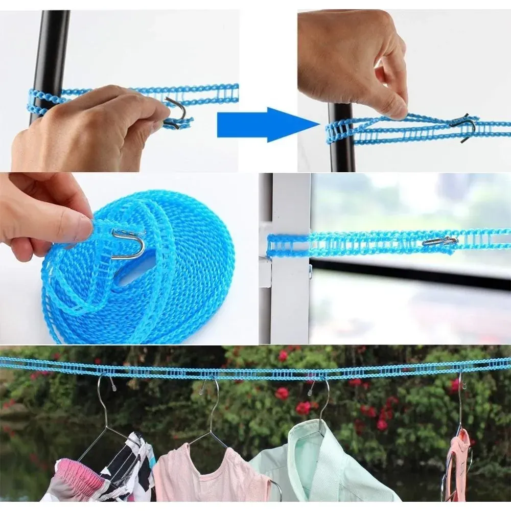 Corde à linge rétractable de 10 m pour extérieur, portable, pour voyage, camping, avec mousqueton 5
