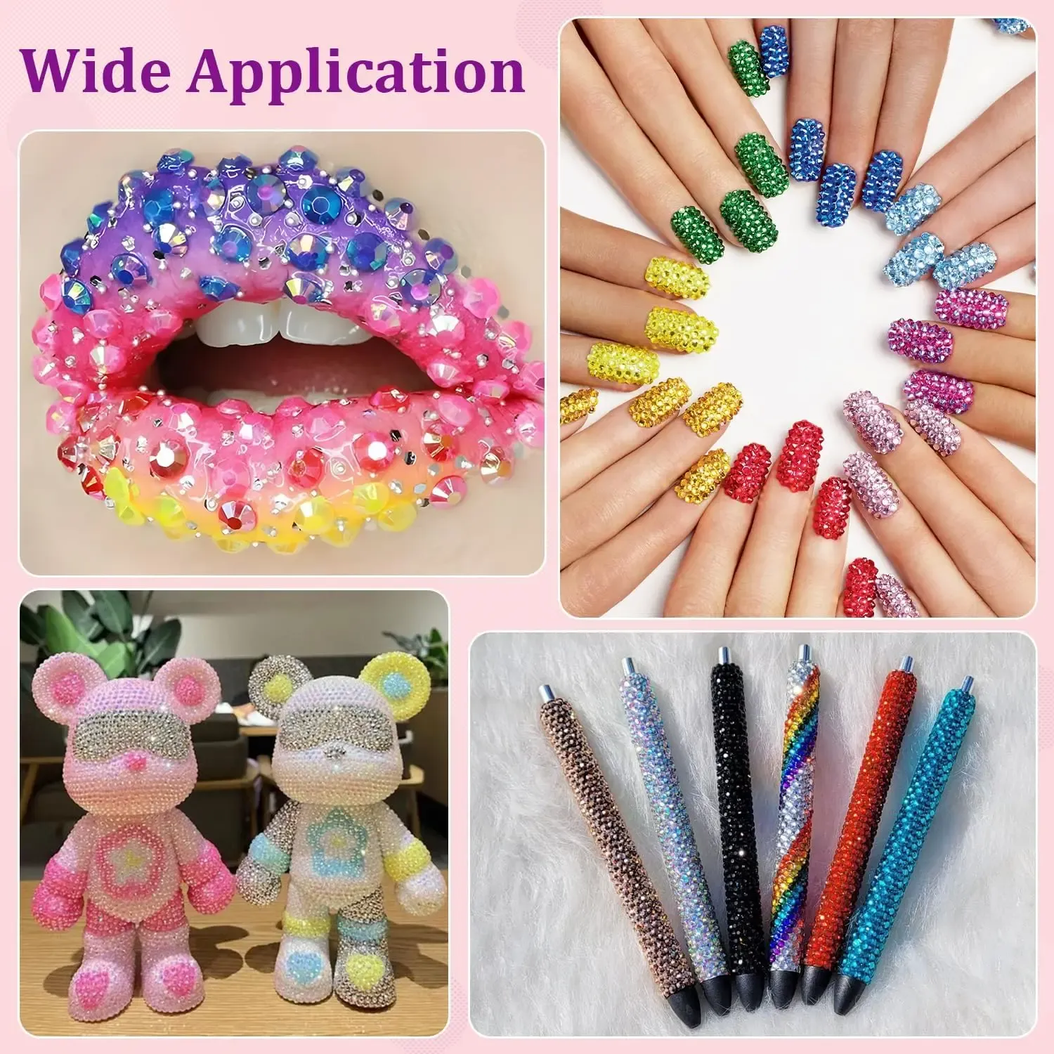Kit de 15 strass plats en résine effet gelée 3 mm avec 3 colles B7000 de 10 ml pour nail art et décoration 6