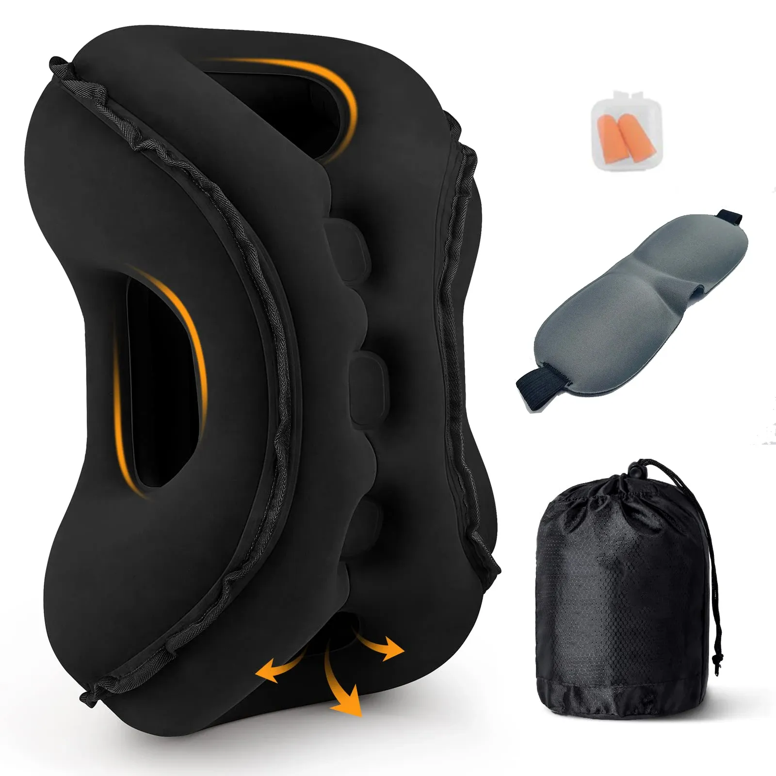 Oreiller de voyage gonflable pour le cou, avec masque de sommeil et bouchons d'oreilles, idéal pour l'avion, la voiture, le bus, le train et les siestes au bureau