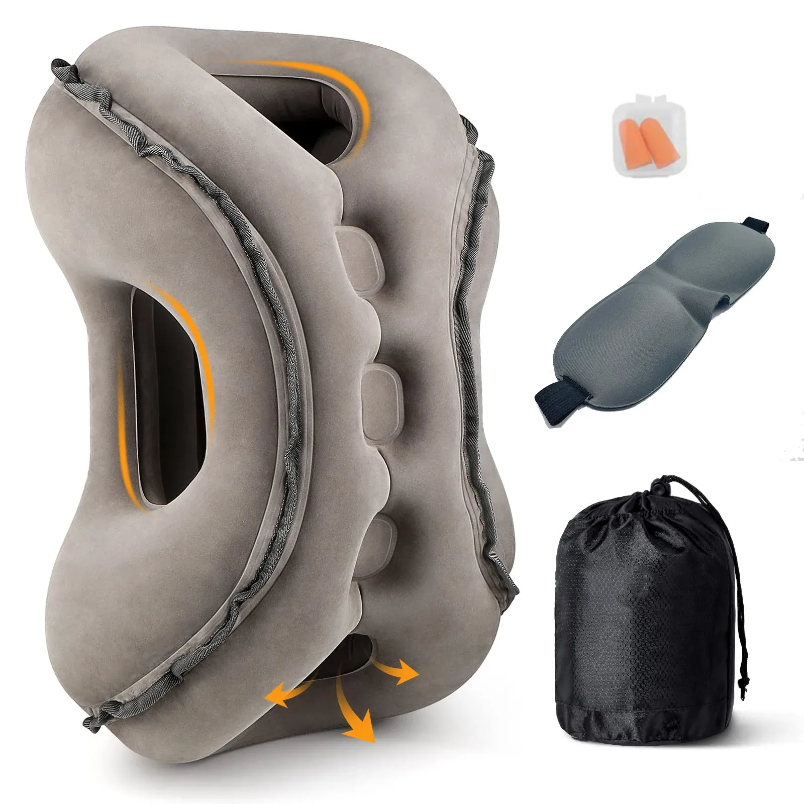 Oreiller de voyage gonflable pour le cou, avec masque de sommeil et bouchons d'oreilles, idéal pour l'avion, la voiture, le bus, le train et les siestes au bureau 8