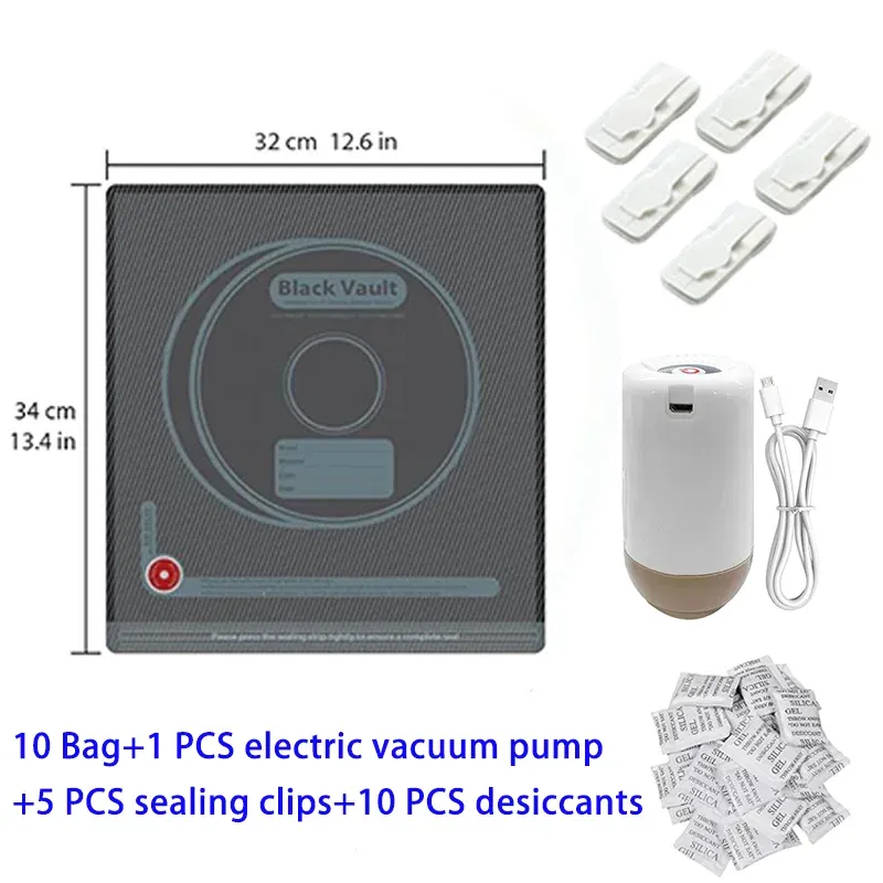 Sac de rangement sous vide pour filament noir (PLA, ABS, PETG) avec 10 déshydratants, pompe automatique et 5 pinces de scellage pour impression 3D 10