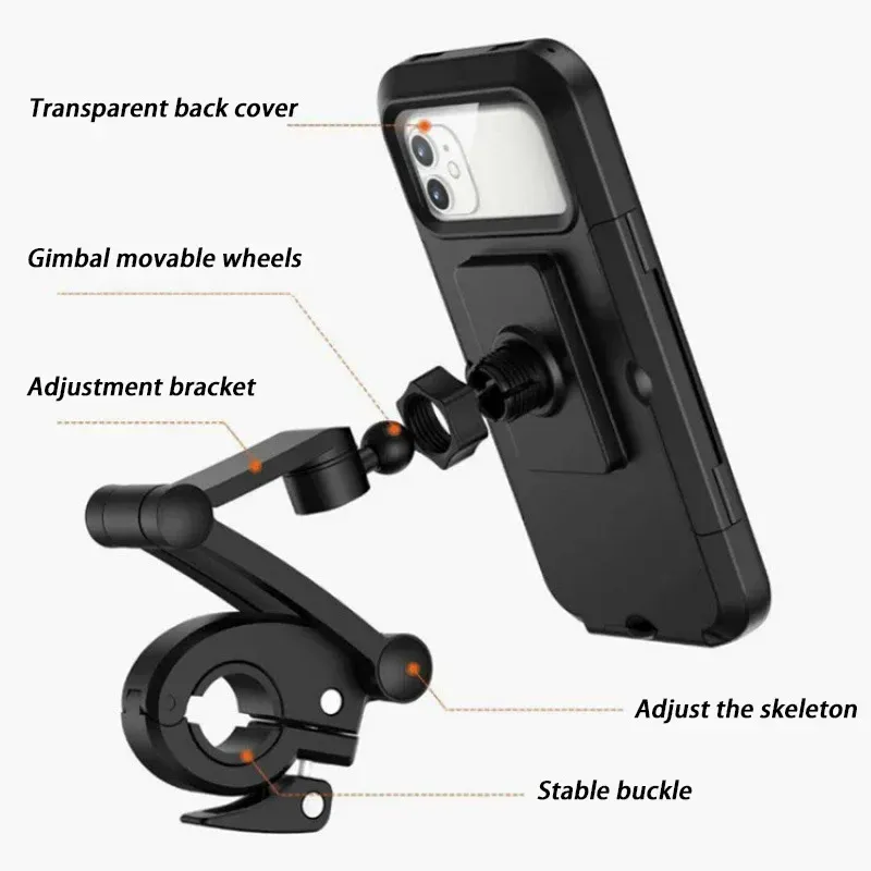 Support de téléphone pour moto et vélo étanche, universel, rotatif à 360° et réglable 4