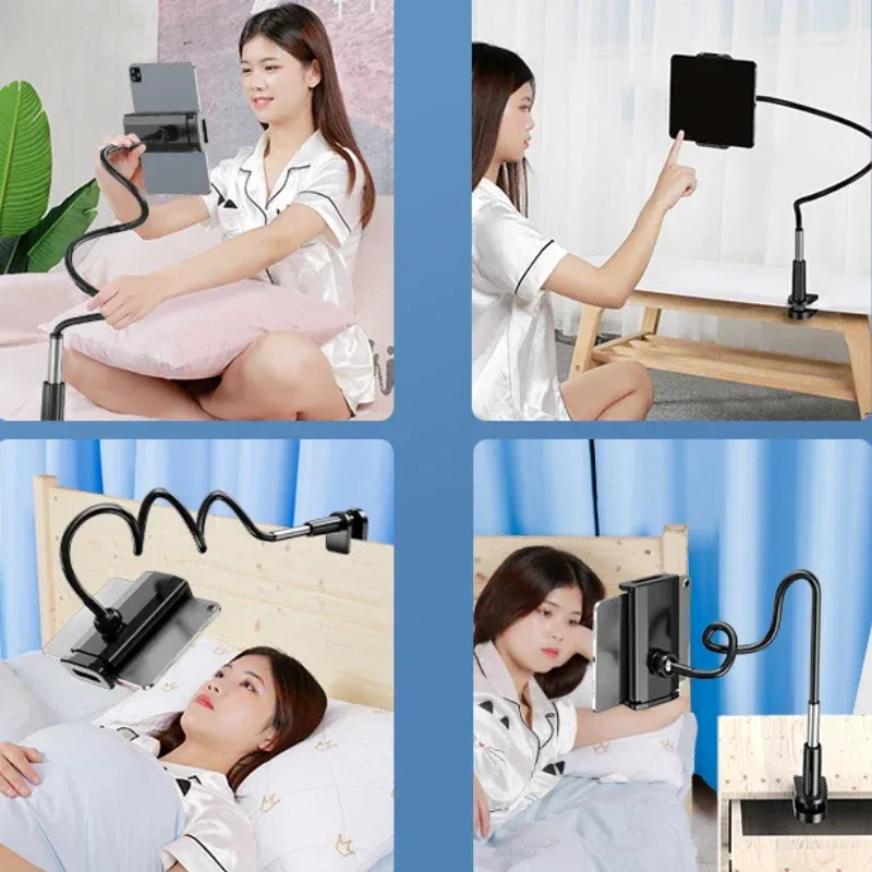 Support de tablette pour lit rotatif à 360° avec bras métallique de 90 cm, compatible tablettes et téléphones de 4,7 à 12,9 pouces 3