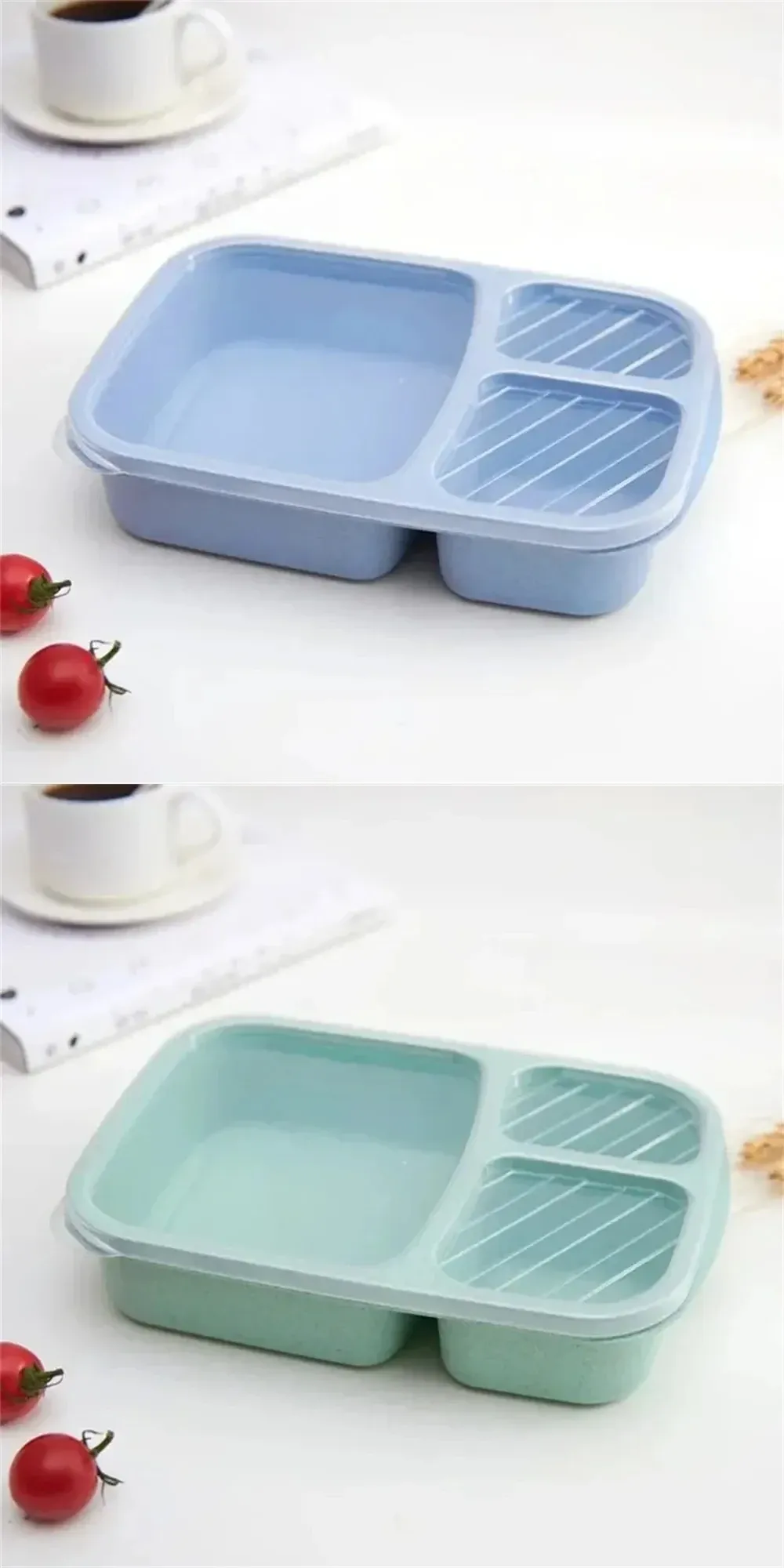 Ensemble de 2 boîtes à lunch Bento à 3 compartiments en paille de blé pour la préparation des repas 15