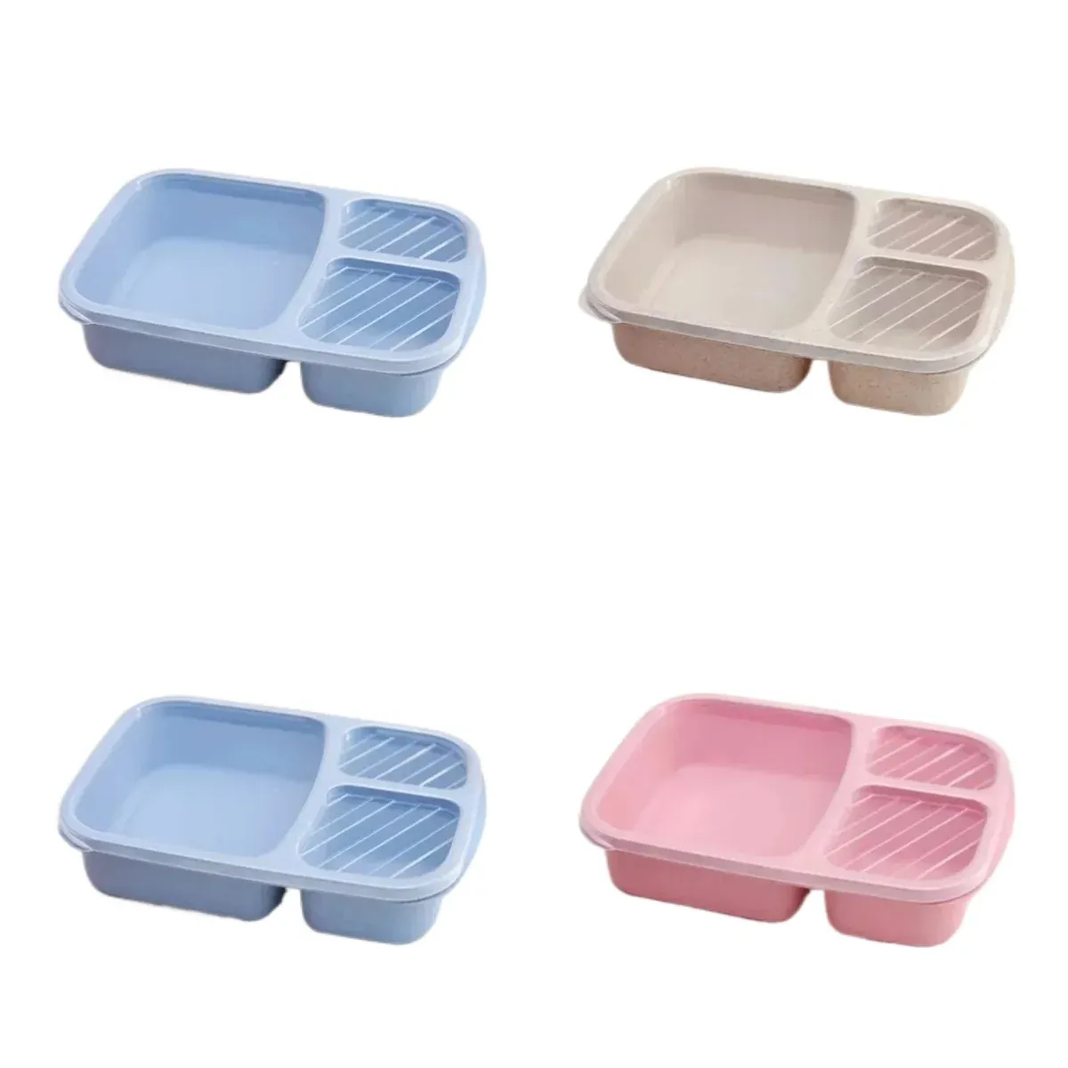 Ensemble de 2 boîtes à lunch Bento à 3 compartiments en paille de blé pour la préparation des repas 21