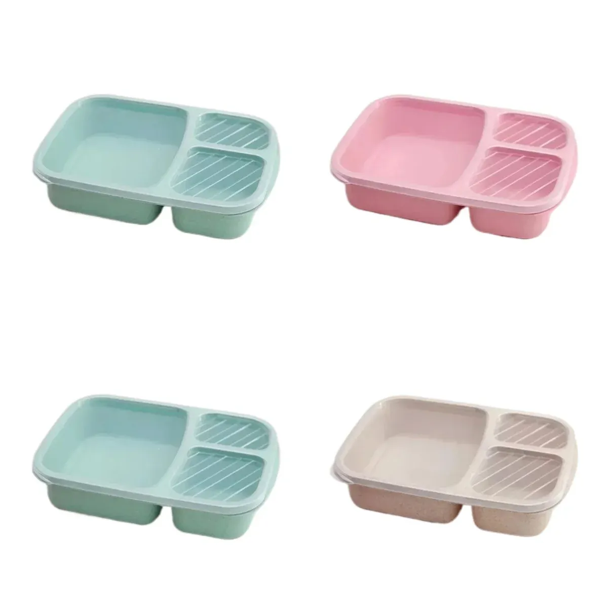 Ensemble de 2 boîtes à lunch Bento à 3 compartiments en paille de blé pour la préparation des repas 20