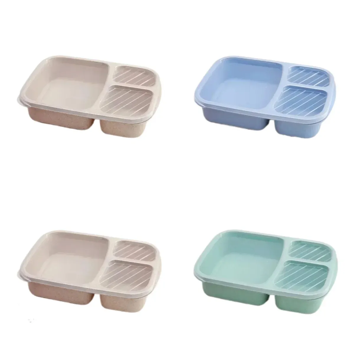 Ensemble de 2 boîtes à lunch Bento à 3 compartiments en paille de blé pour la préparation des repas 19
