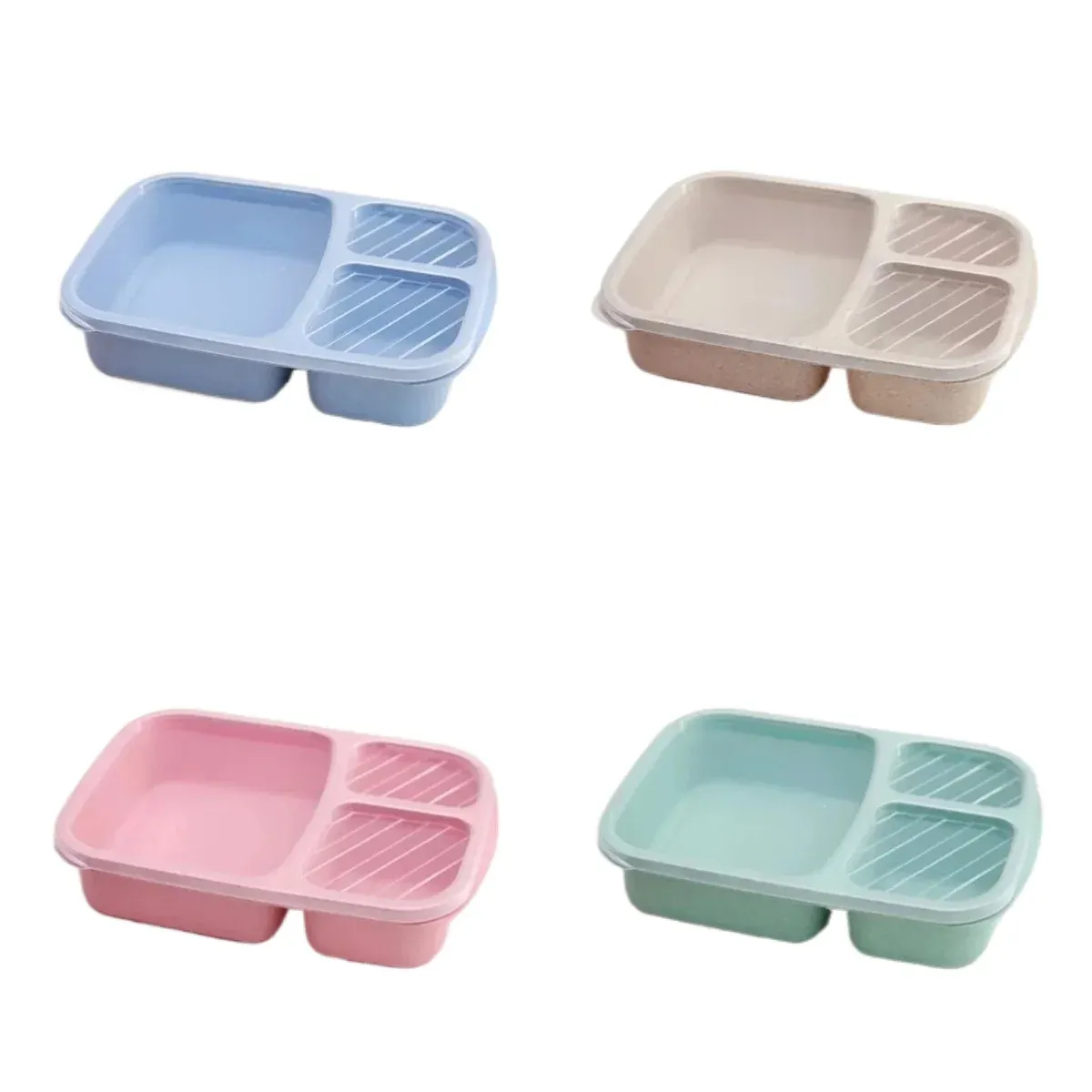 Ensemble de 2 boîtes à lunch Bento à 3 compartiments en paille de blé pour la préparation des repas 17
