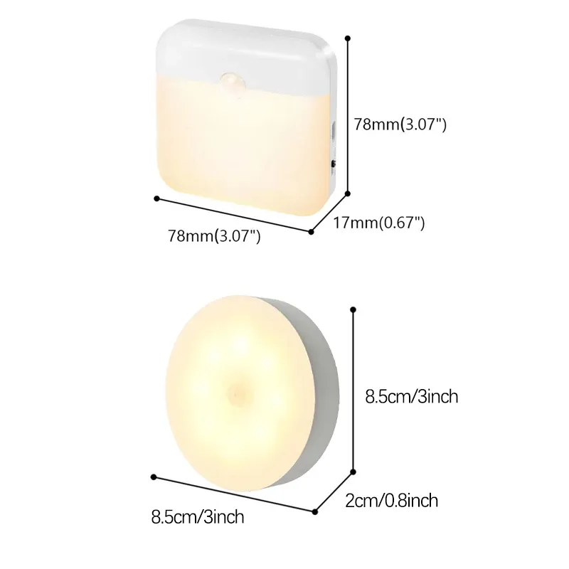 Lampe LED carrée avec détecteur de mouvement, rechargeable par USB, pour chambre, cuisine, escalier, couloir et placard 6