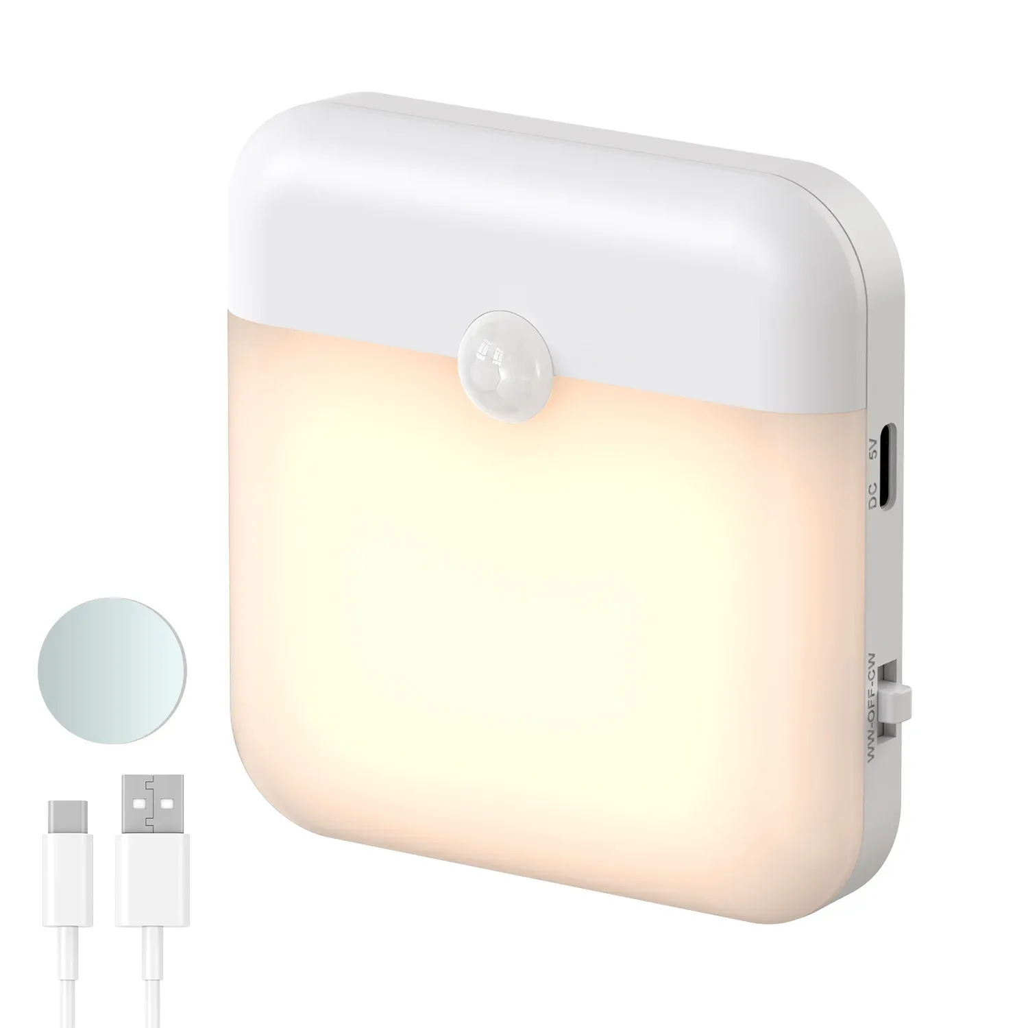 Lampe LED carrée avec détecteur de mouvement, rechargeable par USB, pour chambre, cuisine, escalier, couloir et placard 8