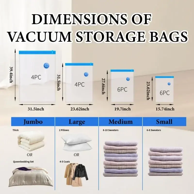 Sacs de rangement sous vide, lot de 5 avec pompe, sacs scellés pour couettes, vêtements, oreillers, literie et couvertures 5