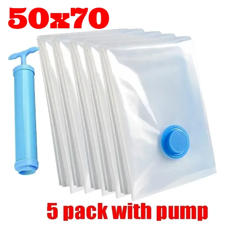Sacs de rangement sous vide, lot de 5 avec pompe, sacs scellés pour couettes, vêtements, oreillers, literie et couvertures 15