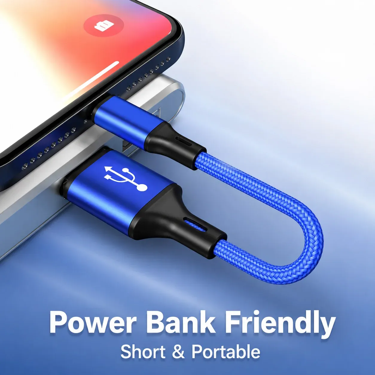 Câble USB-A vers USB-C court 0,25 m, charge rapide 3 A, transfert de données, cordon en nylon tressé pour batterie externe, iPhone 15, Samsung, smartphone Android 3