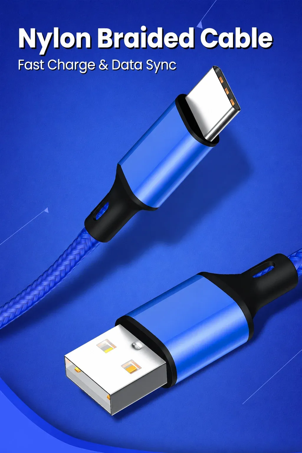 Câble USB-A vers Type-C tressé en nylon, vue produit