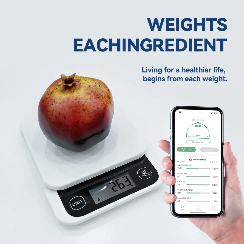 Balance de cuisine intelligente 5 kg, précision 0,1 g, avec application de calcul nutritionnel 2