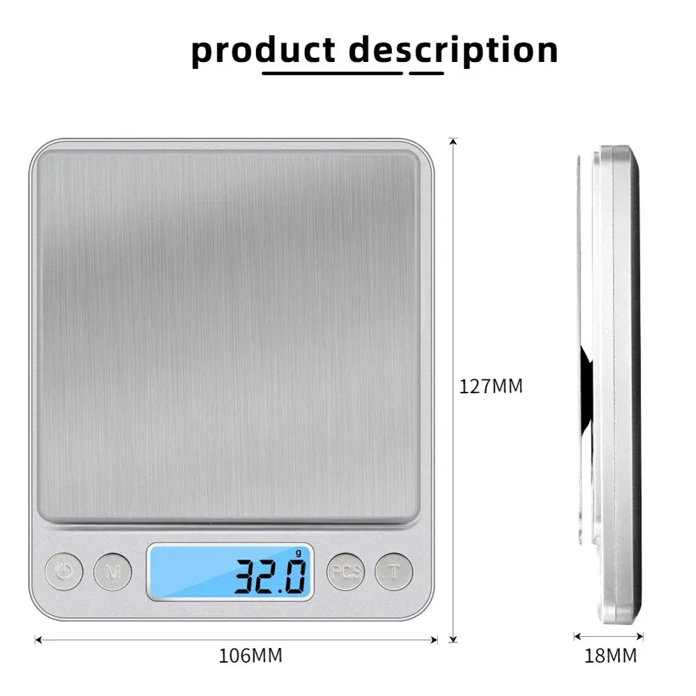 Balance de cuisine numérique de précision 0,01 g, capacité 3 kg / 500 g, écran LCD 3
