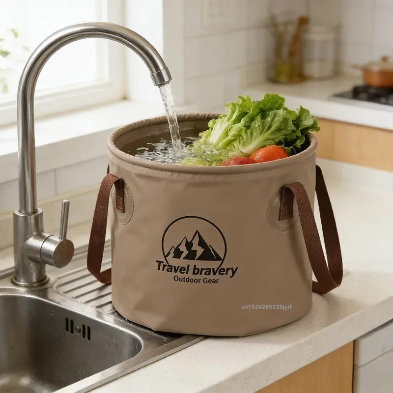 Seau pliant multifonctionnel 5 L / 10 L / 20 L – Bassin pliable portable pour le voyage, le camping, la randonnée et la pêche 3