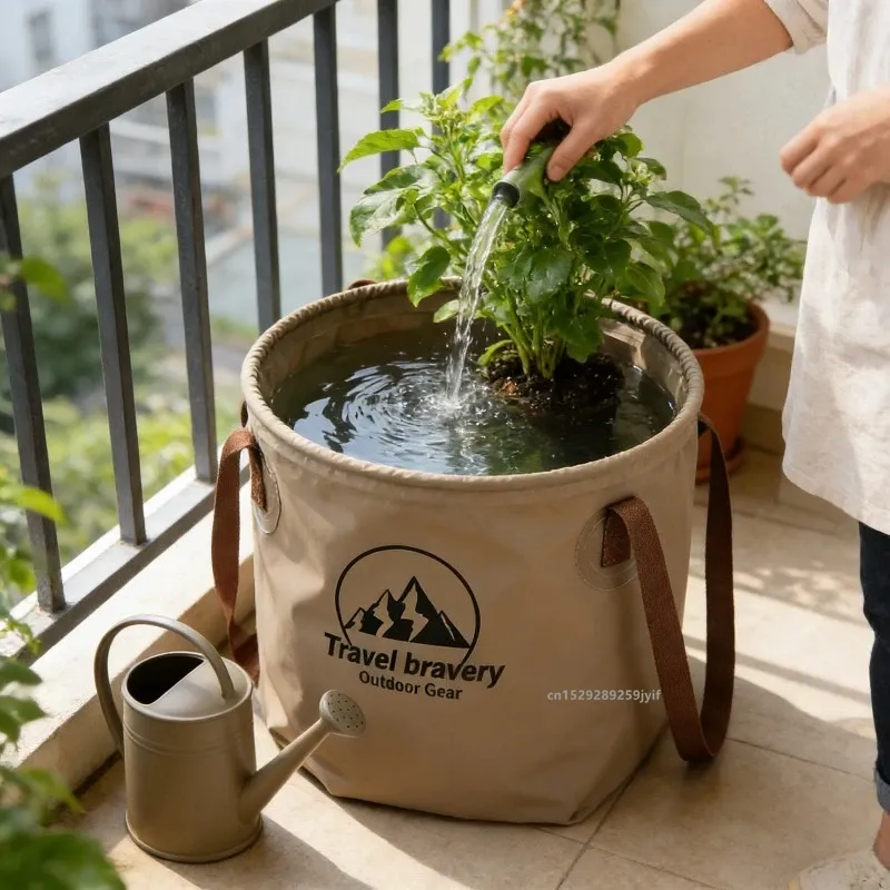 Seau pliant multifonctionnel 5 L / 10 L / 20 L – Bassin pliable portable pour le voyage, le camping, la randonnée et la pêche 4