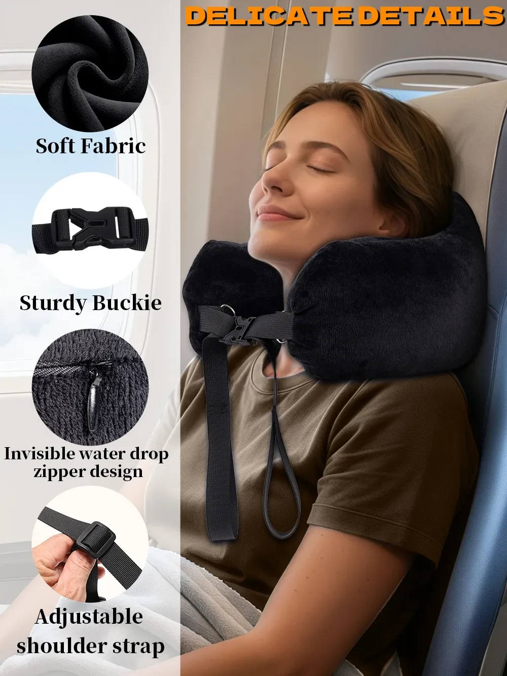 Oreiller de voyage en U, en situation