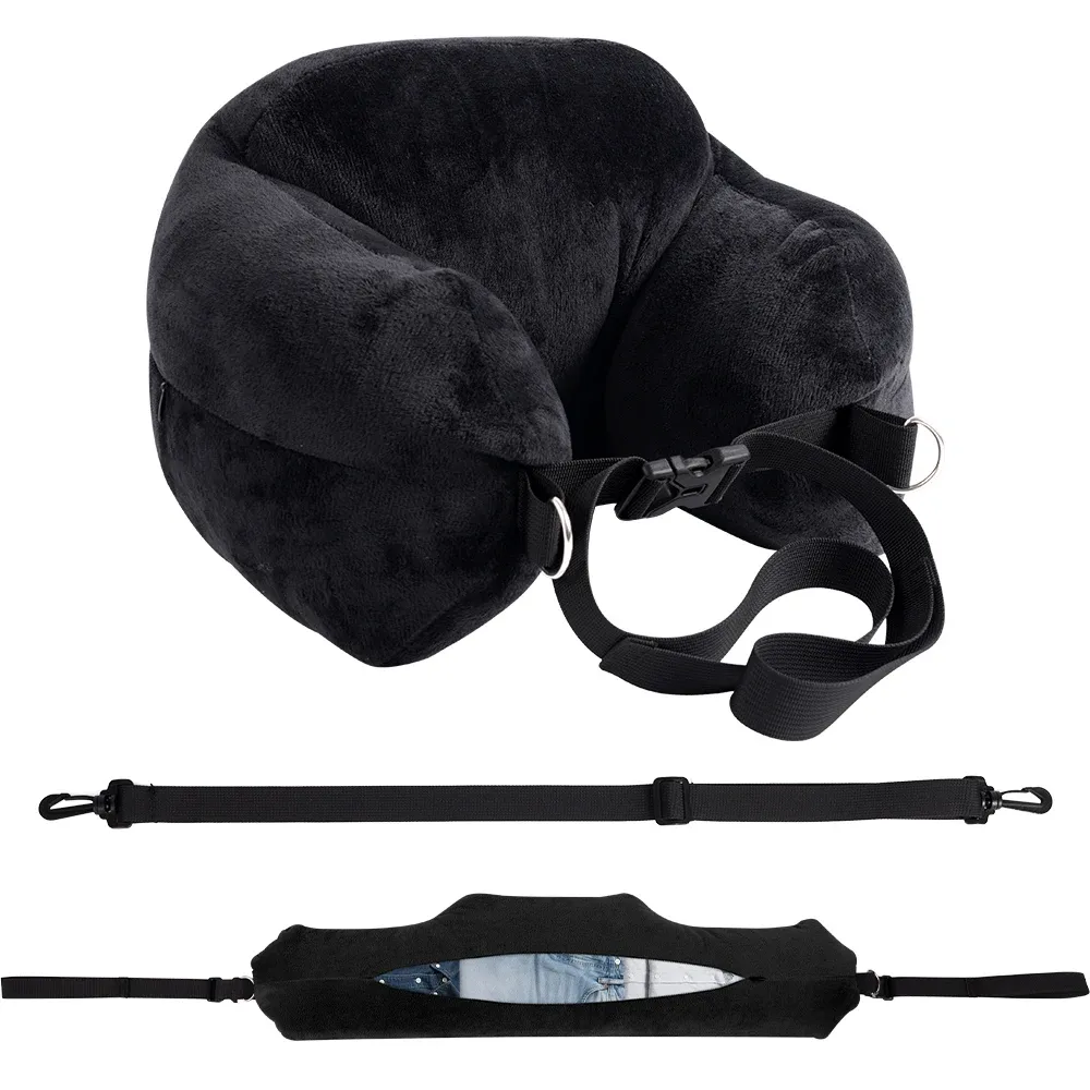 Oreiller de voyage confortable, réglable, en forme de U, lavable, multifonctionnel, pliable, portable, pour avion 7