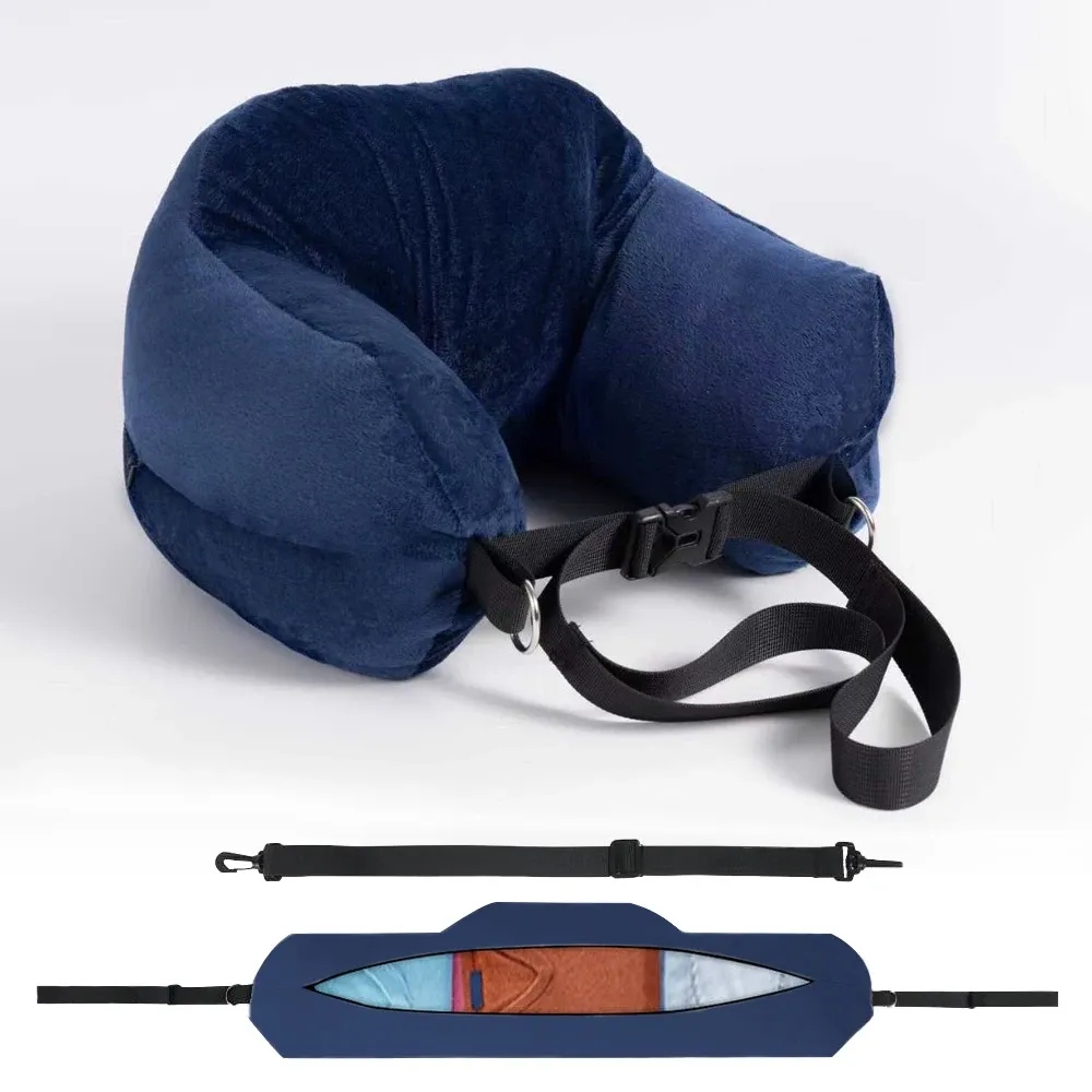Oreiller de voyage confortable, réglable, en forme de U, lavable, multifonctionnel, pliable, portable, pour avion 8