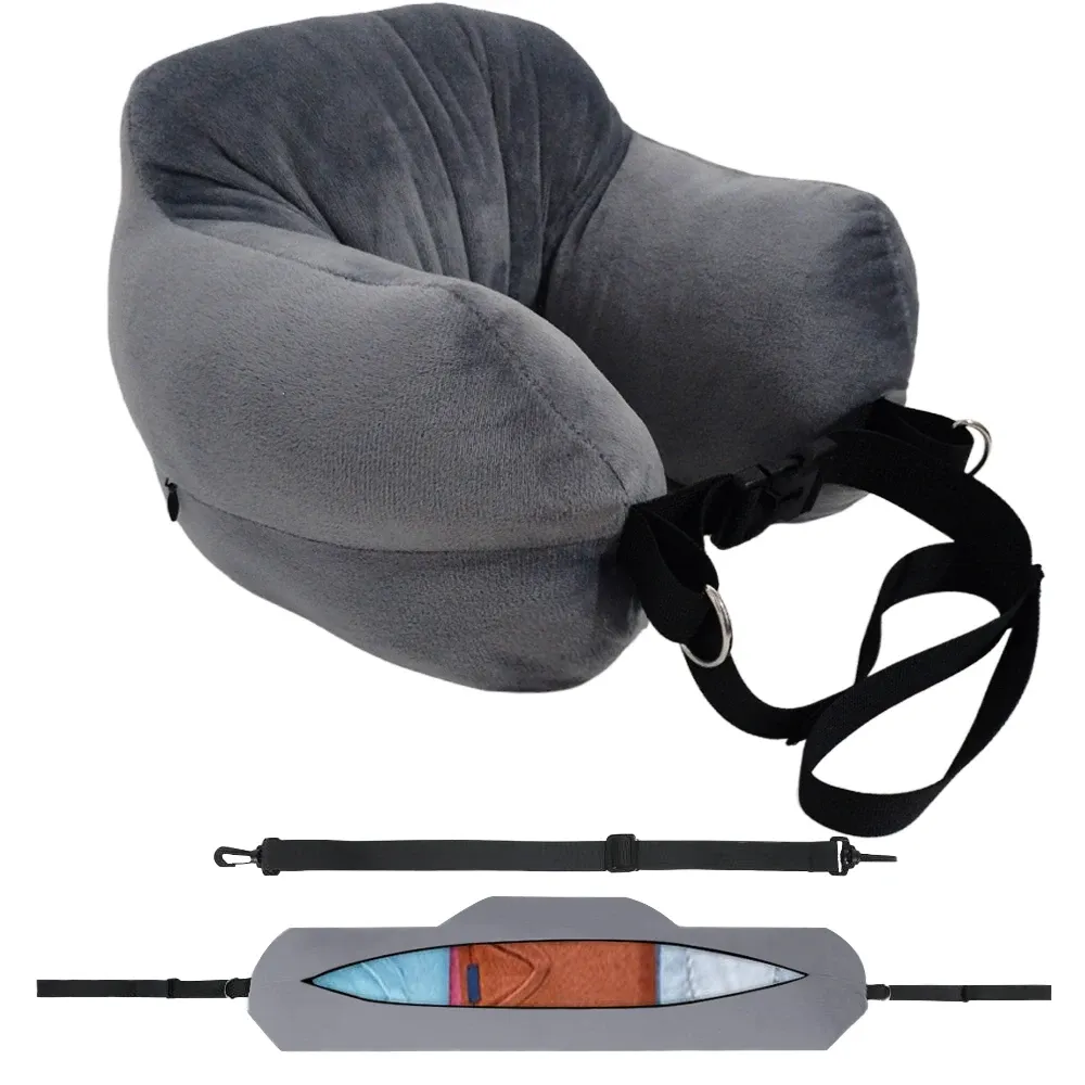 Oreiller de voyage confortable, réglable, en forme de U, lavable, multifonctionnel, pliable, portable, pour avion 11