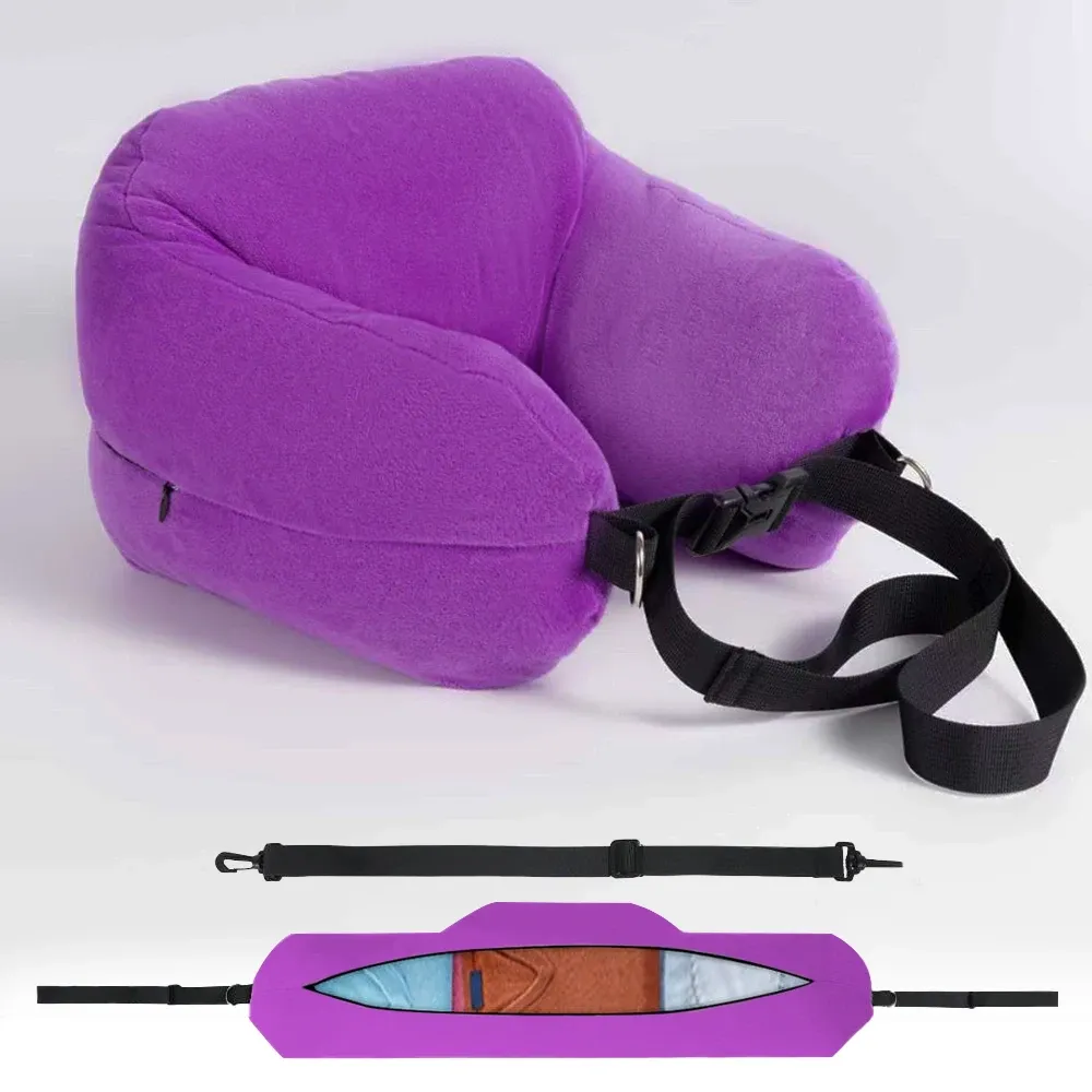Oreiller de voyage confortable, réglable, en forme de U, lavable, multifonctionnel, pliable, portable, pour avion 12