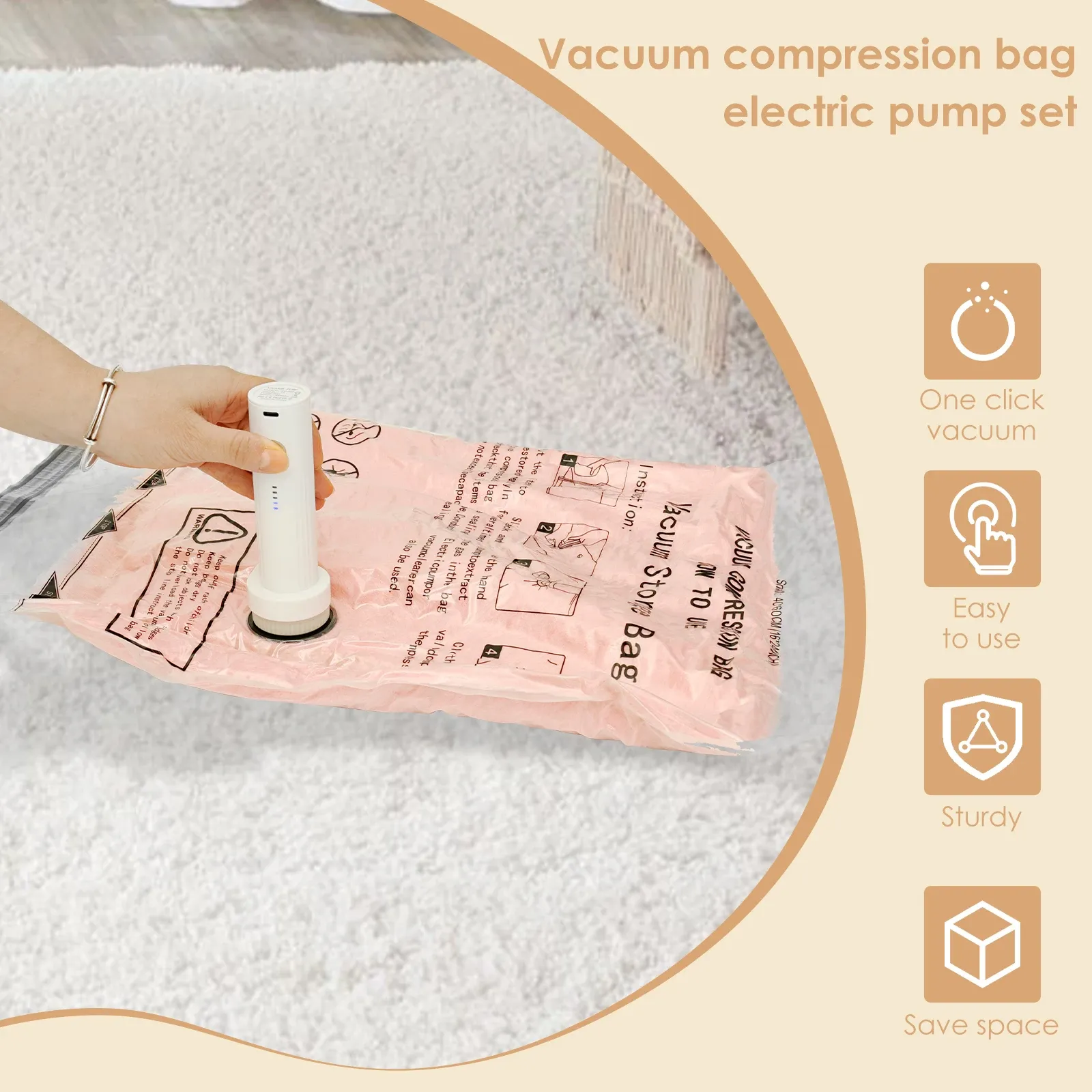 Sacs de rangement sous vide avec pompe électrique USB, lot de 8, sacs scellés à compression rapide pour couettes, couvertures, vêtements et voyage 2