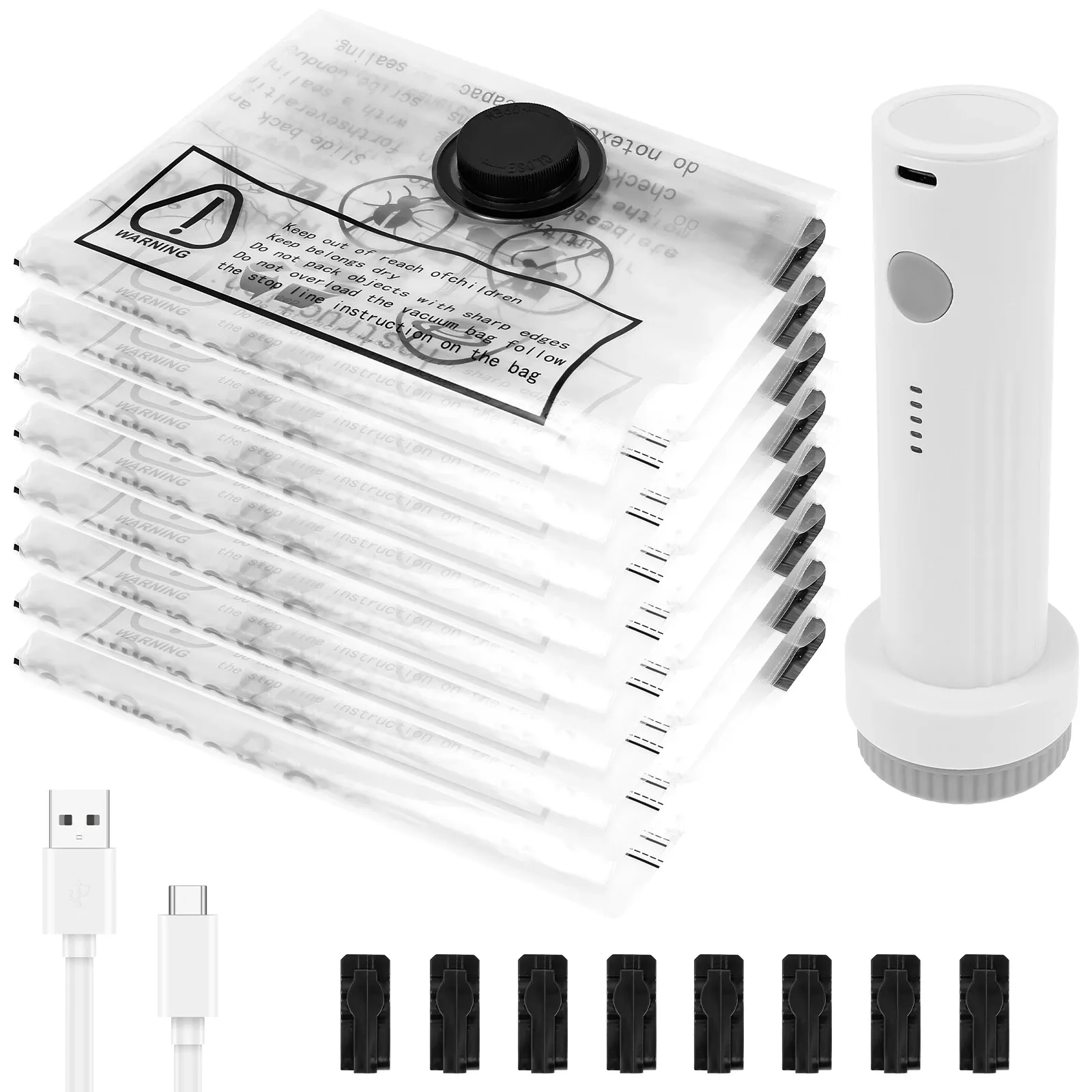 Sacs de rangement sous vide avec pompe électrique USB, lot de 8, sacs scellés à compression rapide pour couettes, couvertures, vêtements et voyage 7