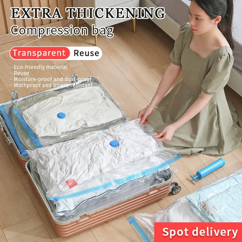 Sacs de rangement sous vide pour vêtements et literie, sacs compressibles gain de place, sac de rangement pliable, lot de 5, 12 ou 48 pièces 3