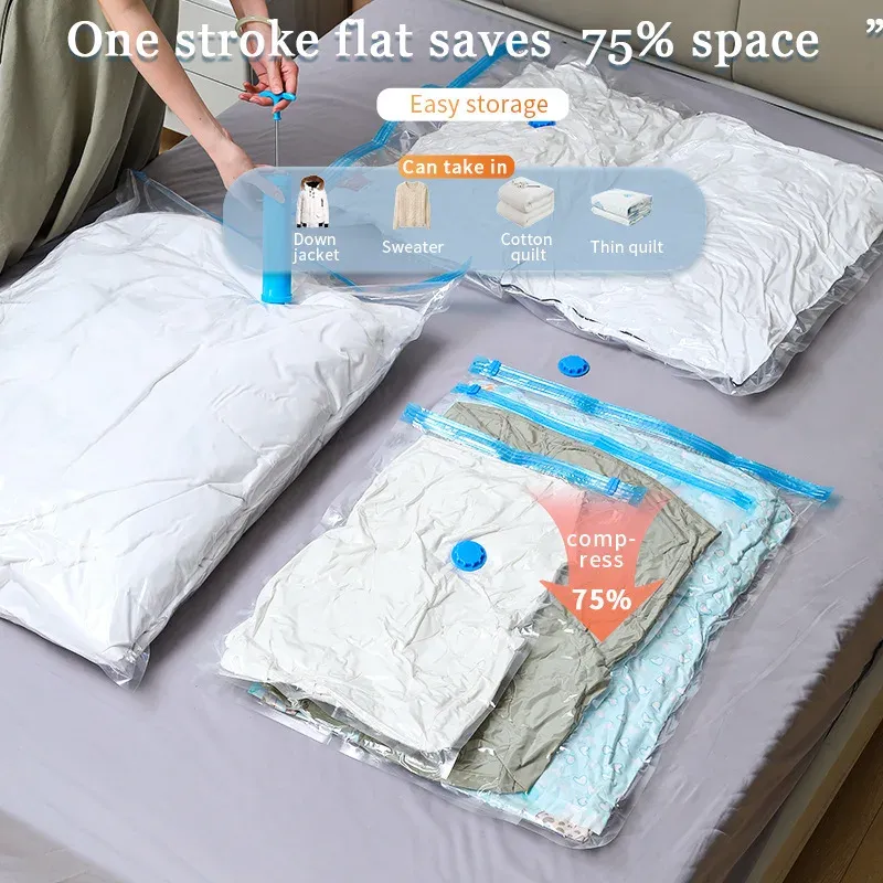Sacs de rangement sous vide pour vêtements et literie, sacs compressibles gain de place, sac de rangement pliable, lot de 5, 12 ou 48 pièces 4