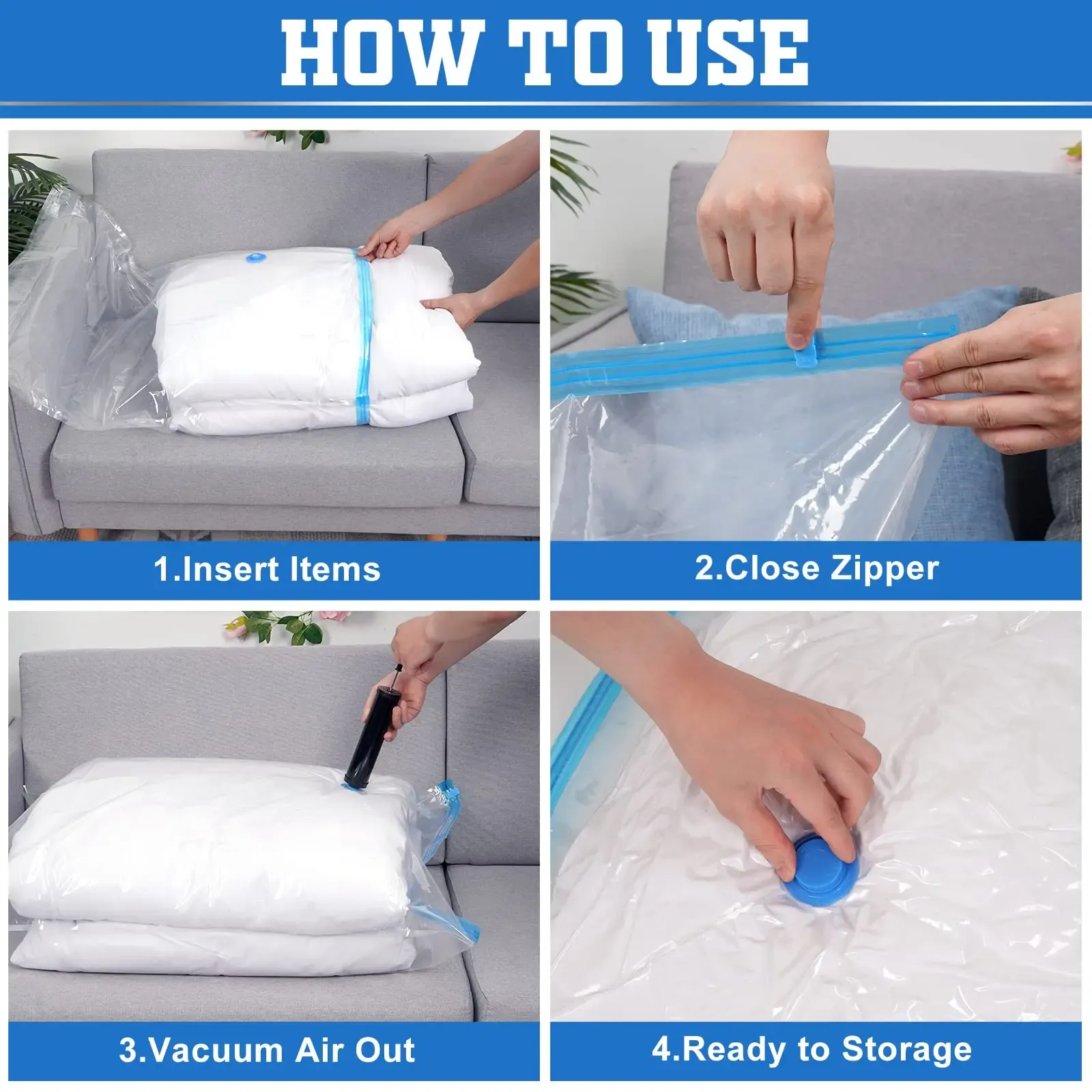 Sacs de rangement sous vide pour vêtements et literie, sacs compressibles gain de place, sac de rangement pliable, lot de 5, 12 ou 48 pièces 5